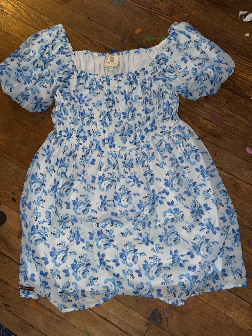 Simply Southern White Top with Blue Floral Trim